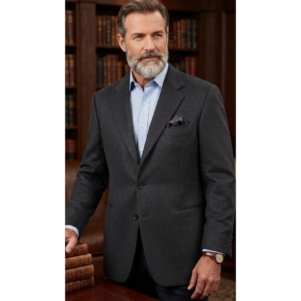 J. Peterman Company Cashmere Blazer 3 Button Mens 46R Charcoal Business Luxury